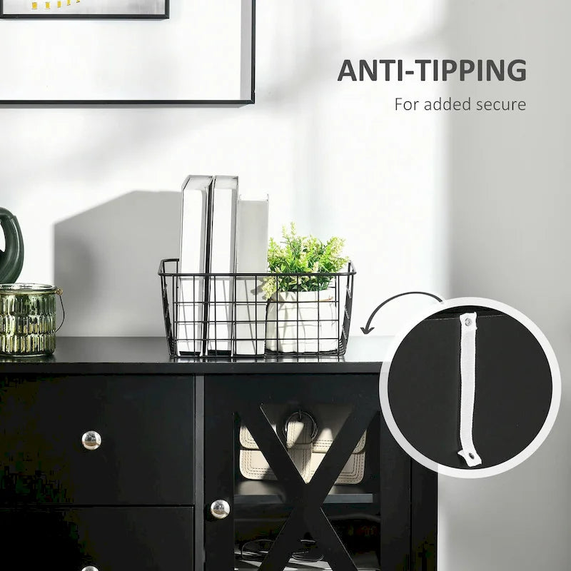 Credenza buffet da fattoria con ante in vetro e 2 cassetti