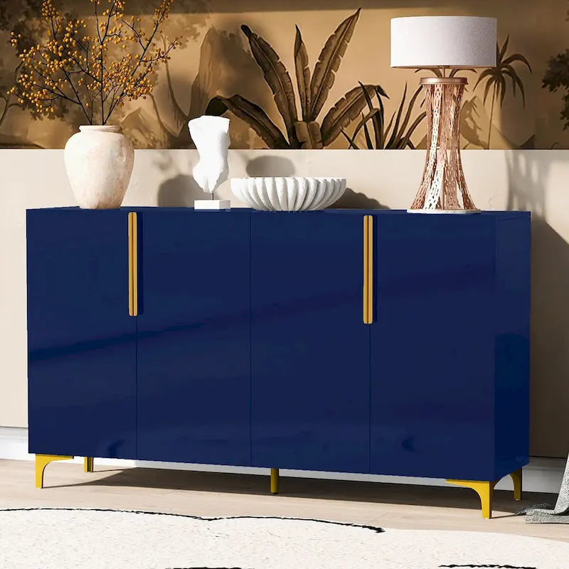Modern Glossy Finish Light Luxury Storage Cabinet and Adjustable Shelves