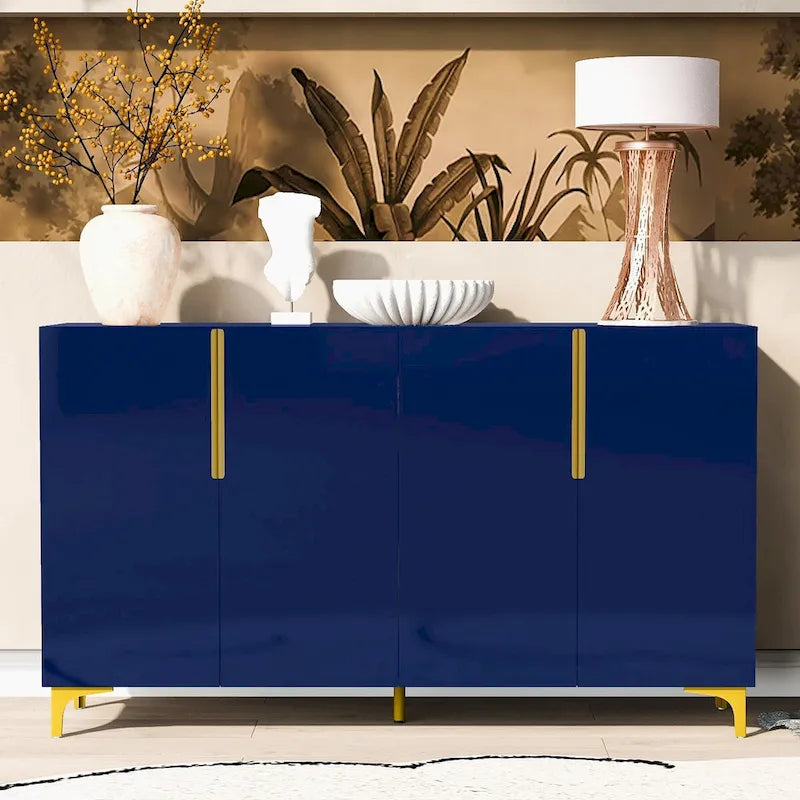 Modern Glossy 4-Door Storage Cabinet with Adjustable Shelves