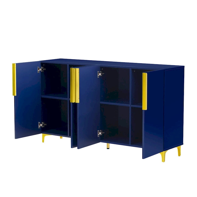 Modern Glossy 4-Door Storage Cabinet with Adjustable Shelves