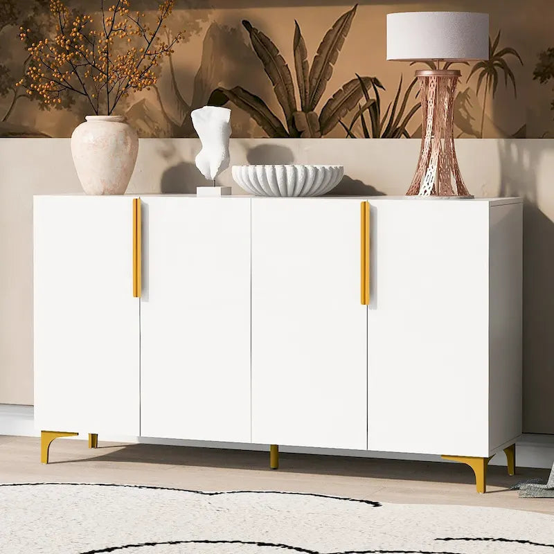 Modern Glossy 4-Door Storage Cabinet with Adjustable Shelves