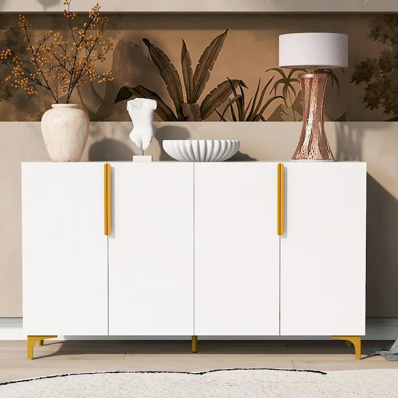Modern Glossy 4-Door Storage Cabinet with Adjustable Shelves