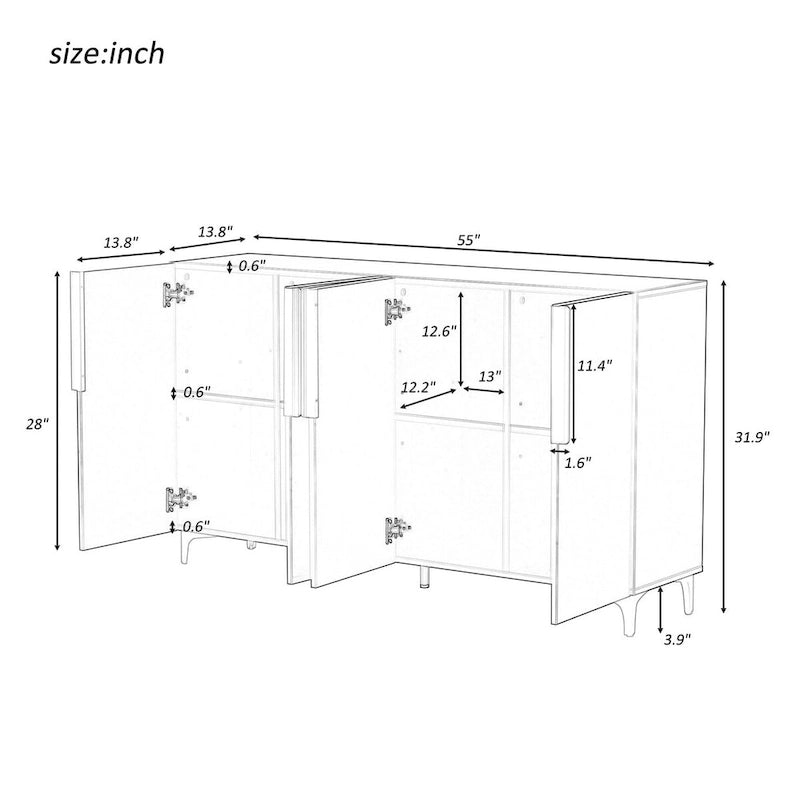 Modern Glossy 4-Door Storage Cabinet with Adjustable Shelves