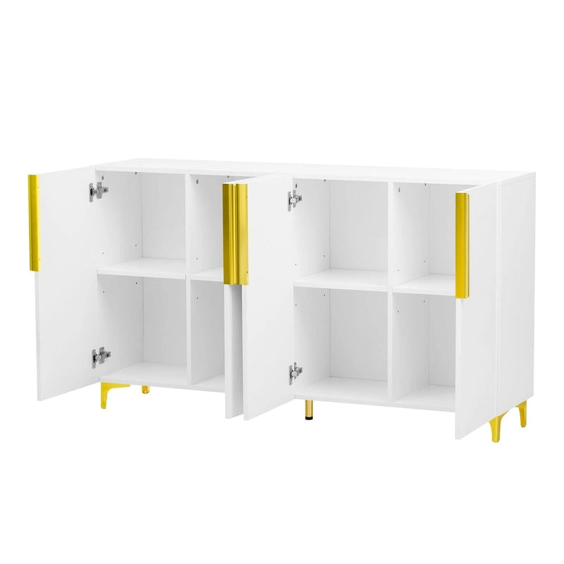 Modern Glossy 4-Door Storage Cabinet with Adjustable Shelves