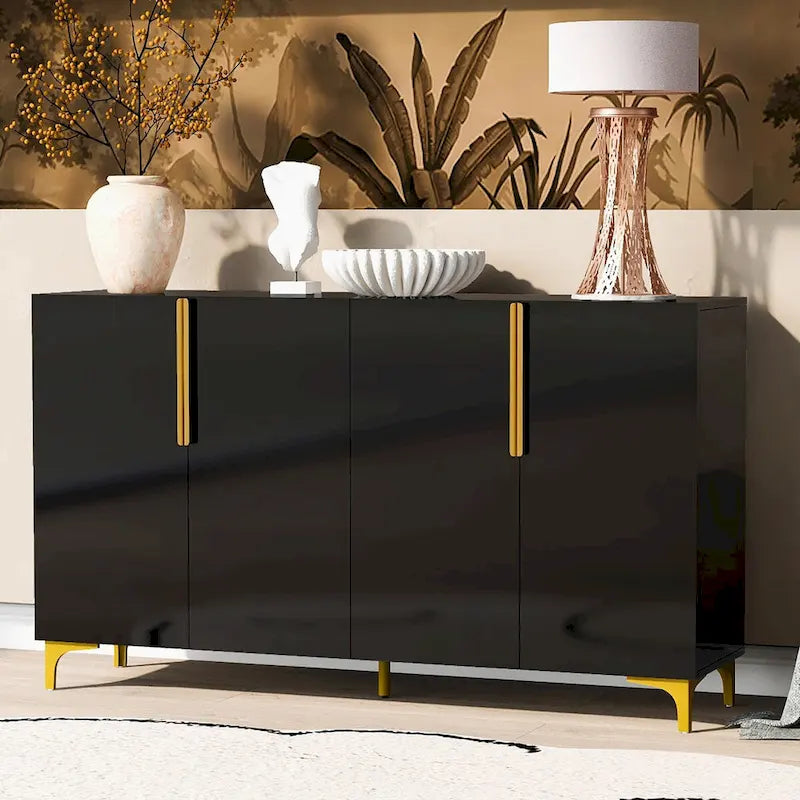 Modern Glossy 4-Door Storage Cabinet with Adjustable Shelves