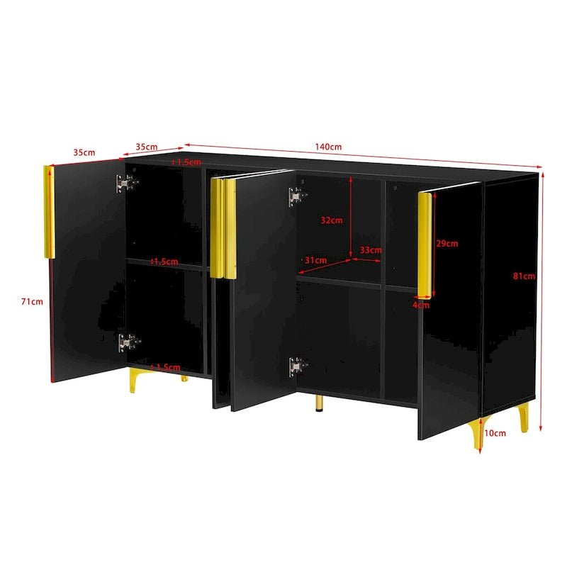 Modern Glossy 4-Door Storage Cabinet with Adjustable Shelves