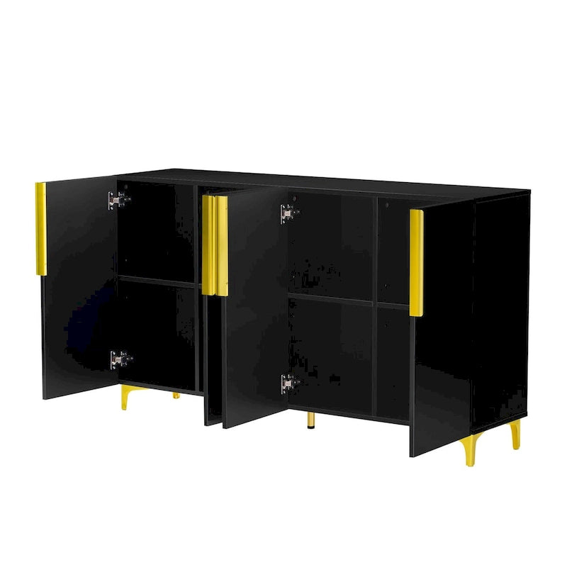 Modern Glossy 4-Door Storage Cabinet with Adjustable Shelves