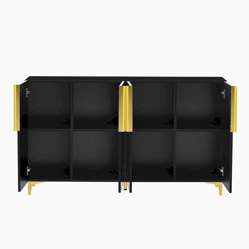 Modern Glossy 4-Door Storage Cabinet with Adjustable Shelves