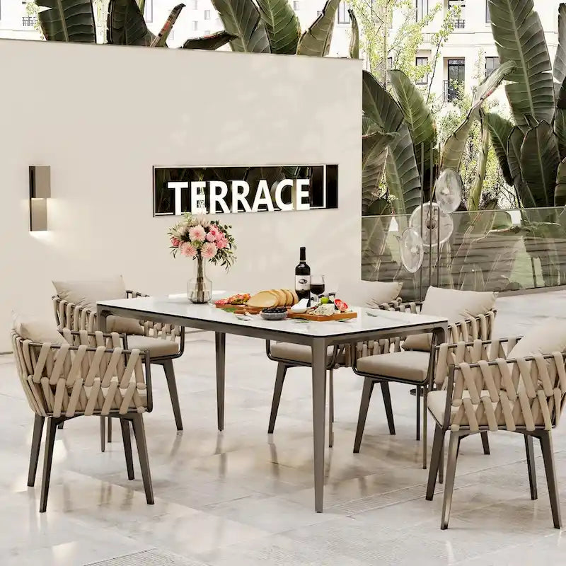 Mesa de comedor rectangular de piedra sinterizada