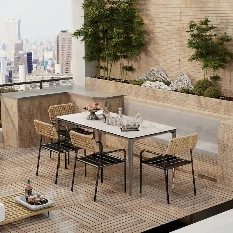Mesa de comedor rectangular de piedra sinterizada