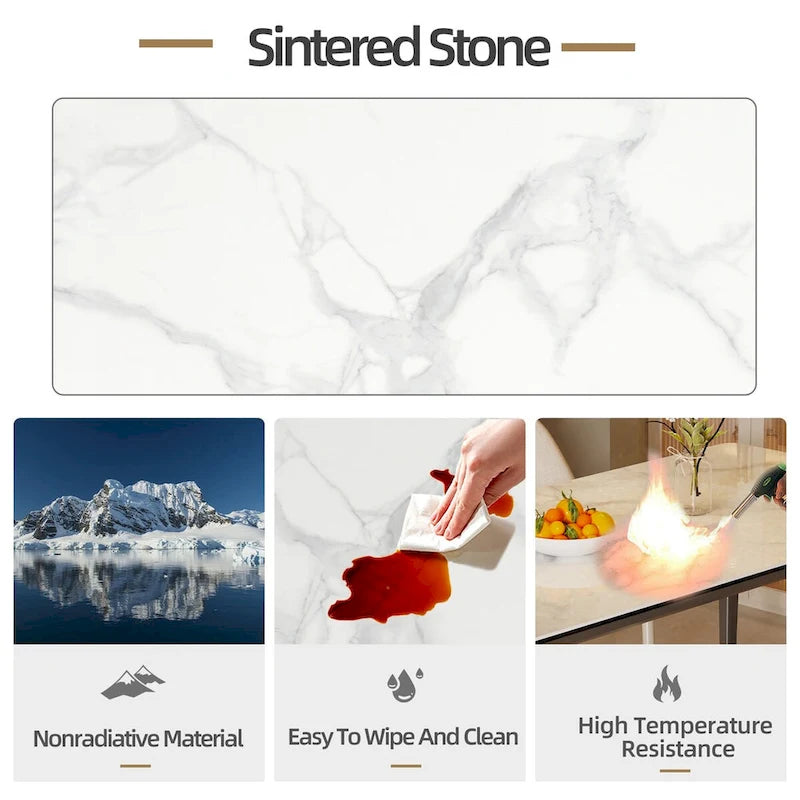 Mesa de comedor rectangular de piedra sinterizada