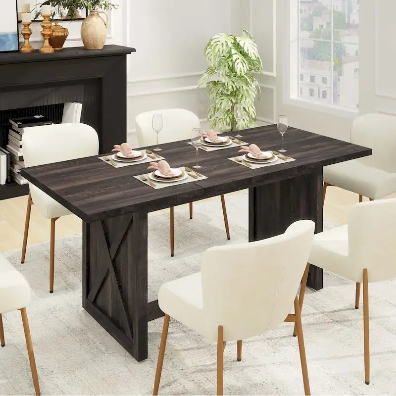 Table à manger de style ferme avec piètement latéral en X – Pour 6 à 8 personnes