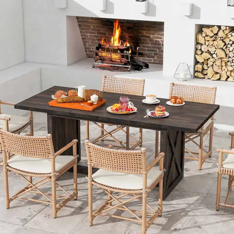 Table à manger de style ferme avec piètement latéral en X – Pour 6 à 8 personnes