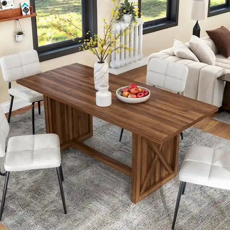 Table à manger de style ferme avec piètement latéral en X – Pour 6 à 8 personnes